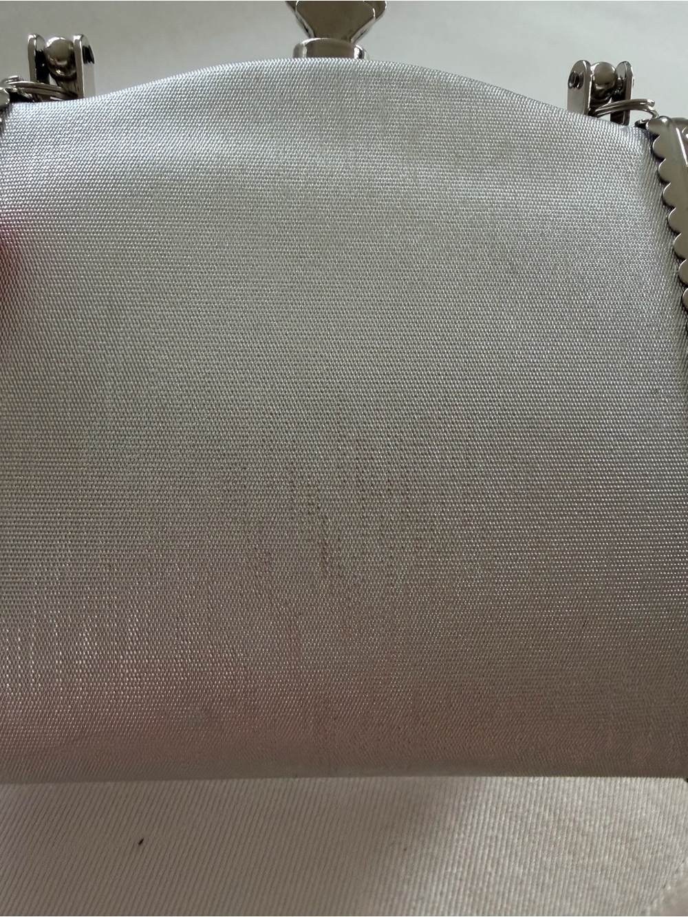 Elegant Silver Satin Evening Bag with Silver Frame - Picture 3 of 6